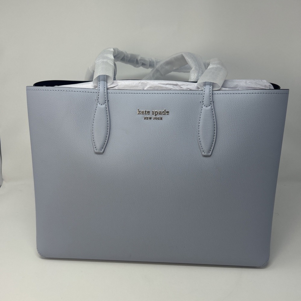 NWT Kate Spade New York All Day Crossgrain Leather Large Tote Pale Hydrangea